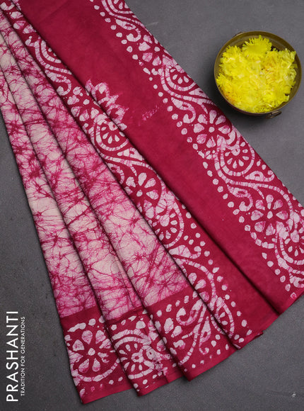 Batik cotton saree pink with allover prints and batik printed border