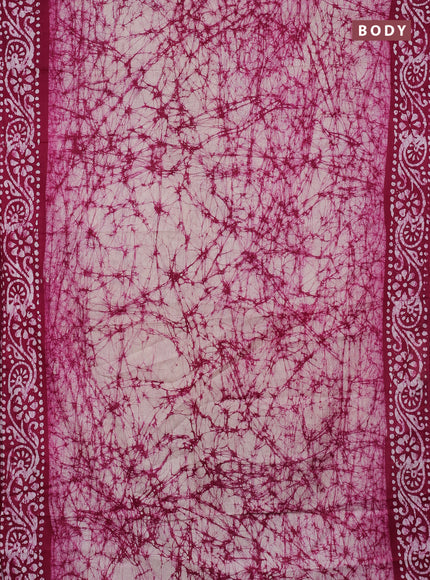 Batik cotton saree pink with allover prints and batik printed border