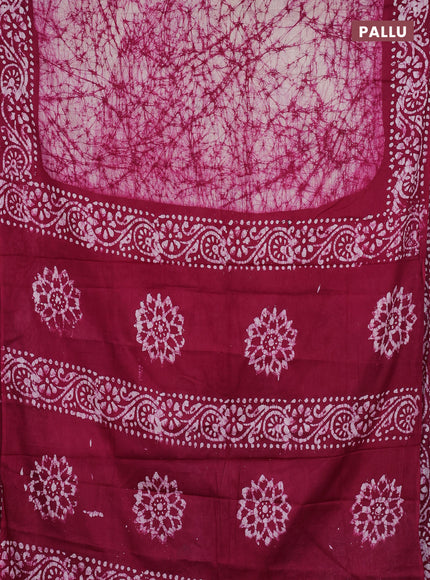 Batik cotton saree pink with allover prints and batik printed border