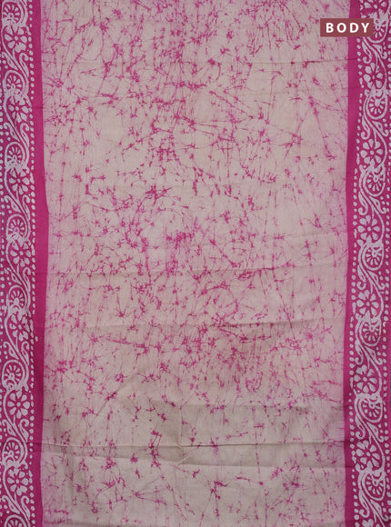 Batik cotton saree beige and pink with allover prints and batik printed border