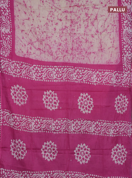 Batik cotton saree beige and pink with allover prints and batik printed border