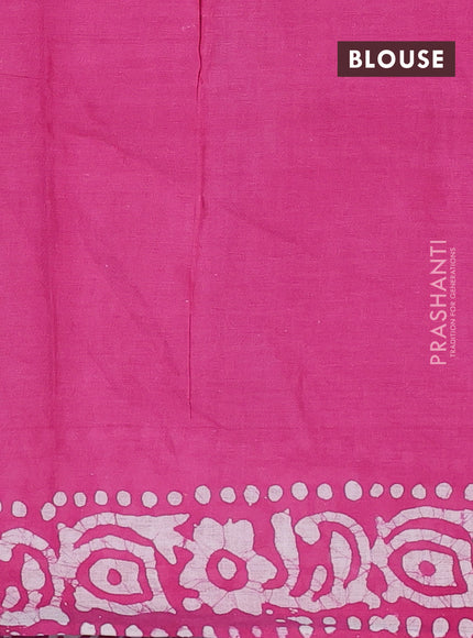 Batik cotton saree beige and pink with allover prints and batik printed border