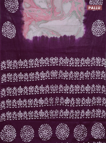 Batik cotton saree multi colour and deep purple with allover prints and batik printed border