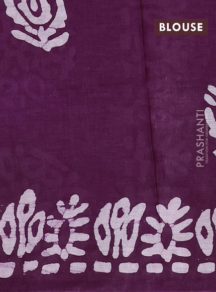Batik cotton saree multi colour and deep purple with allover prints and batik printed border