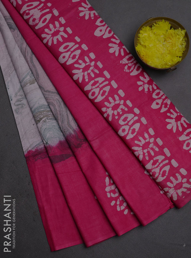 Batik cotton saree multi colour and pink with allover prints and batik printed border