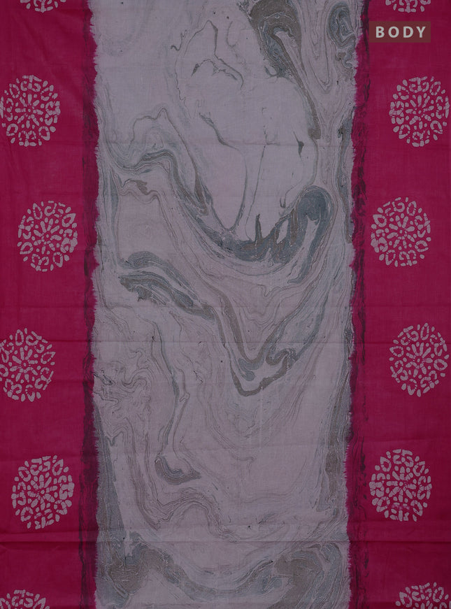Batik cotton saree multi colour and pink with allover prints and batik printed border