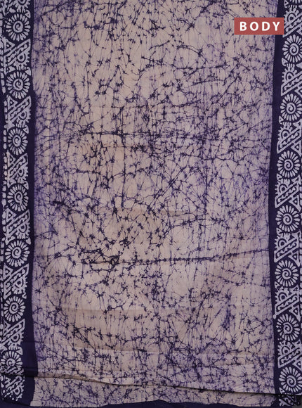 Batik cotton saree beige and violet with allover prints and batik printed border