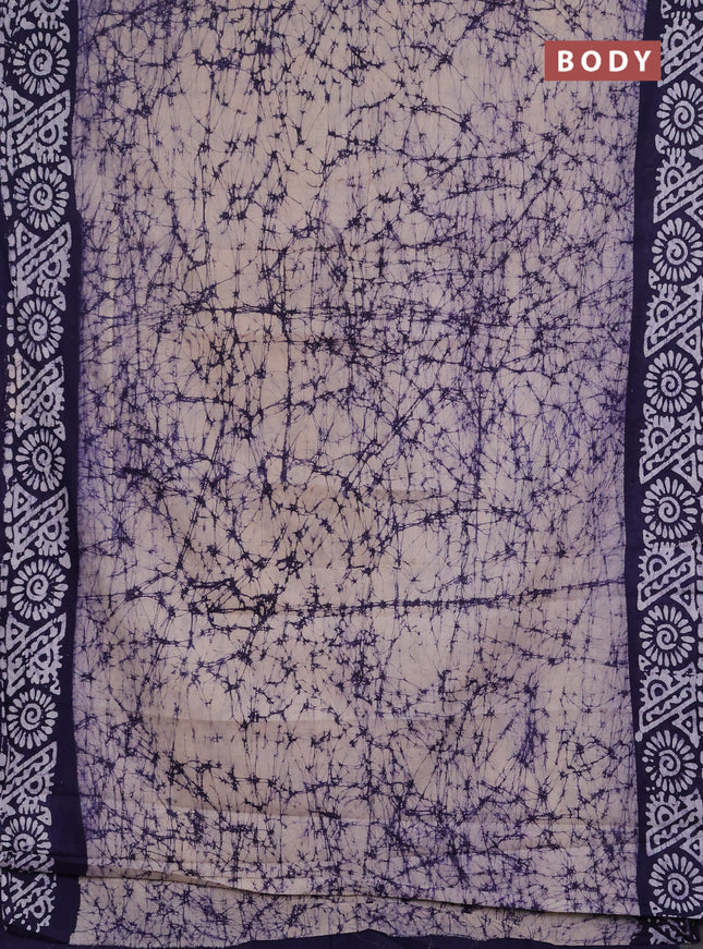 Batik cotton saree beige and violet with allover prints and batik printed border