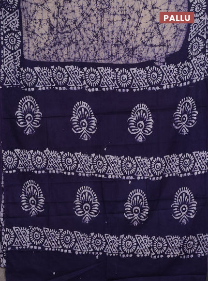 Batik cotton saree beige and violet with allover prints and batik printed border