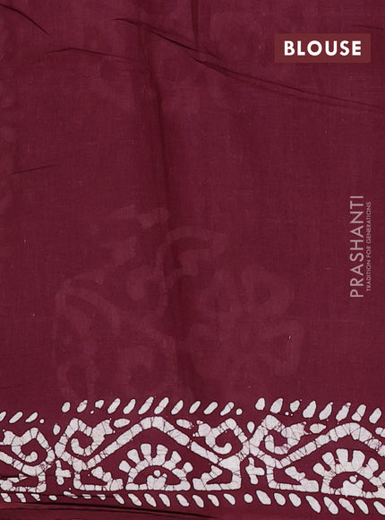 Batik cotton saree deep wine shade with allover prints and batik printed border