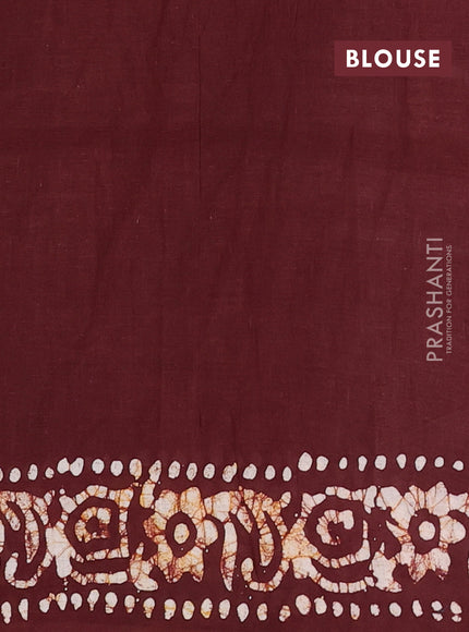 Batik cotton saree mustard yellow and deep maroon with allover prints and batik printed border