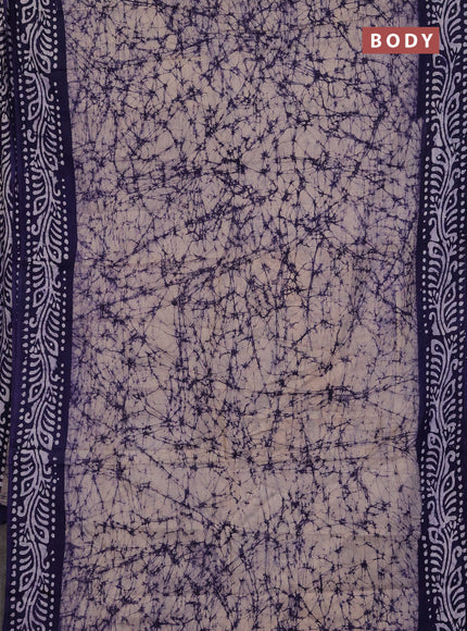 Batik cotton saree beige and violet with allover prints and batik printed border