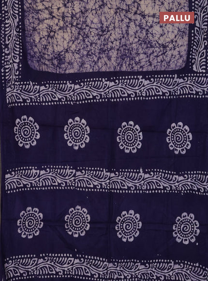 Batik cotton saree beige and violet with allover prints and batik printed border