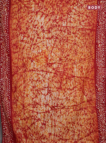 Batik cotton saree maroon with allover prints and batik printed border