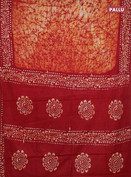 Batik cotton saree maroon with allover prints and batik printed border
