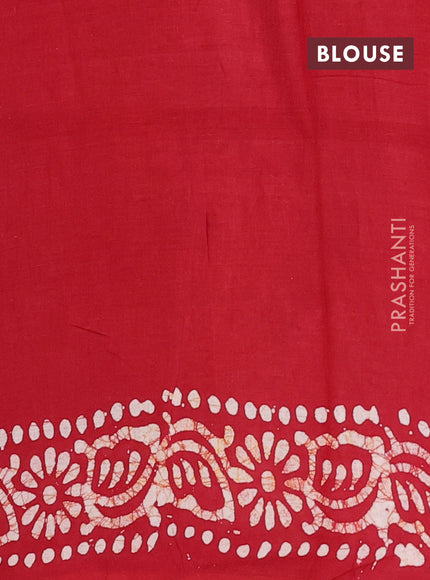 Batik cotton saree maroon with allover prints and batik printed border