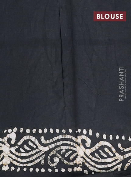 Batik cotton saree mustard yellow and bottle green with allover prints and batik printed border