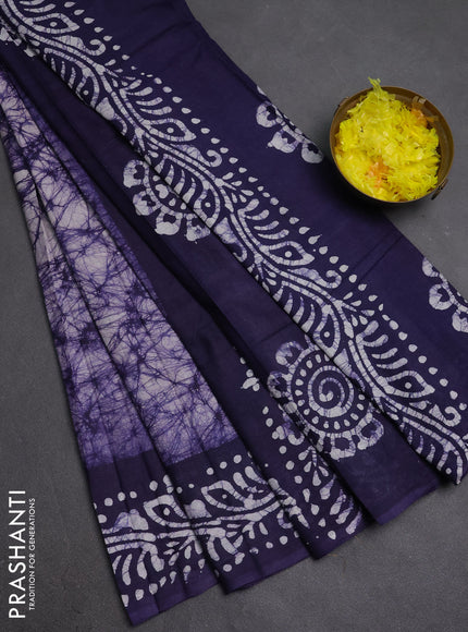 Batik cotton saree violet with allover prints and batik printed border