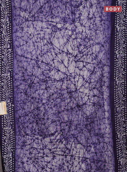 Batik cotton saree violet with allover prints and batik printed border