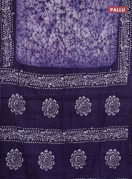 Batik cotton saree violet with allover prints and batik printed border