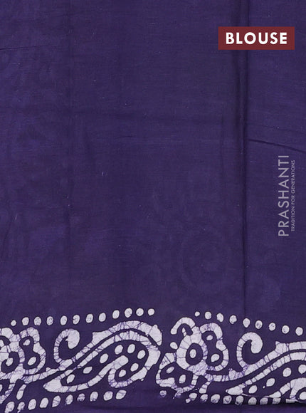 Batik cotton saree violet with allover prints and batik printed border