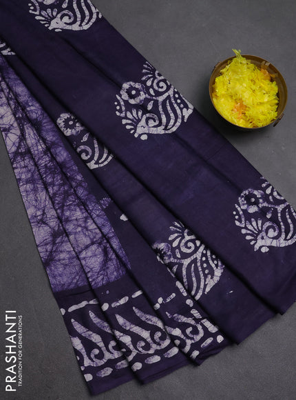 Batik cotton saree violet with allover prints and batik printed border