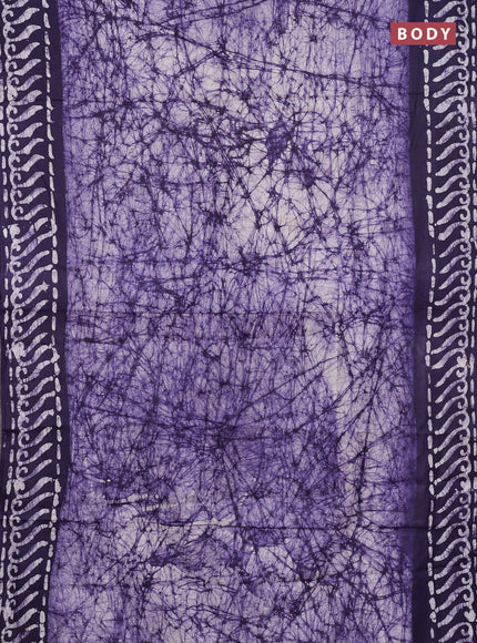 Batik cotton saree violet with allover prints and batik printed border