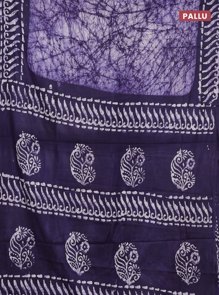 Batik cotton saree violet with allover prints and batik printed border