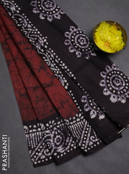 Batik cotton saree rust shade and jamun shade with allover prints and batik printed border