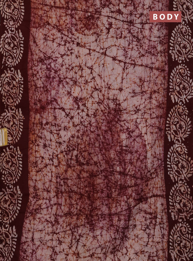 Batik cotton saree beige and deep maroon with allover prints and batik printed border