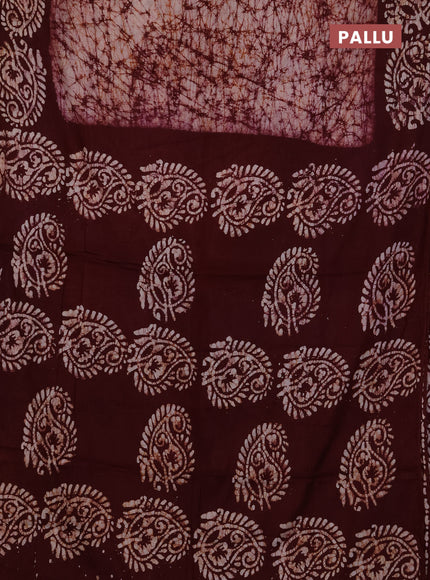 Batik cotton saree beige and deep maroon with allover prints and batik printed border