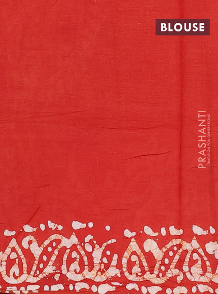 Batik cotton saree rust shade with allover prints and batik printed border