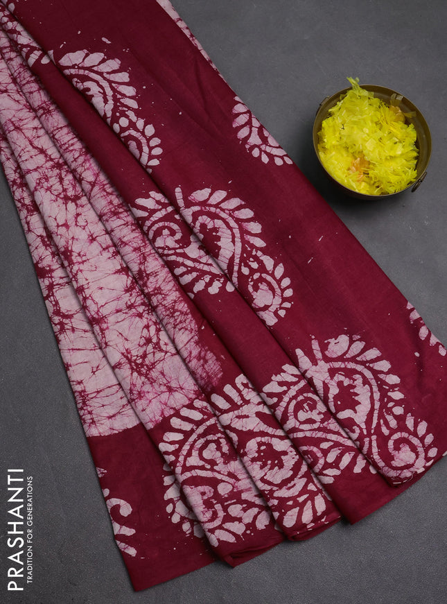Batik cotton saree pink with allover prints and batik printed border