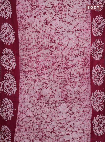Batik cotton saree pink with allover prints and batik printed border