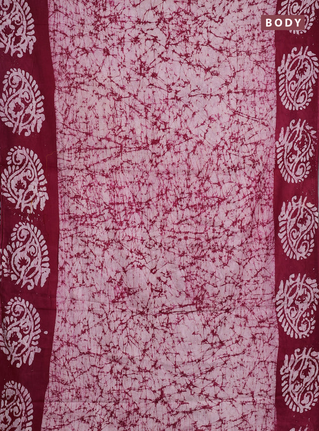 Batik cotton saree pink with allover prints and batik printed border