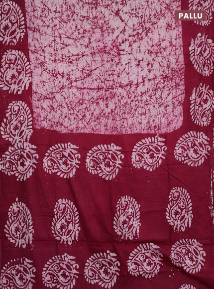 Batik cotton saree pink with allover prints and batik printed border