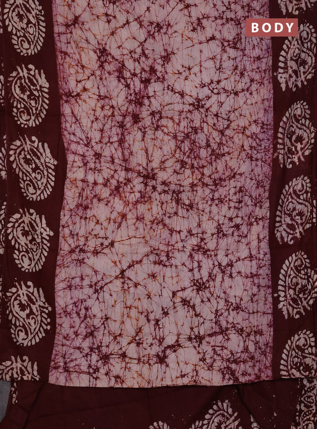 Batik cotton saree deep wine shade with allover prints and batik printed border