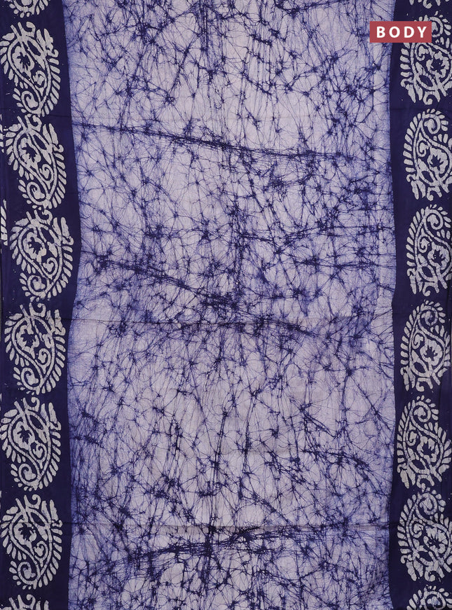 Batik cotton saree navy blue with allover prints and batik printed border