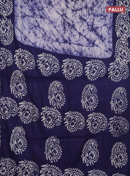 Batik cotton saree navy blue with allover prints and batik printed border