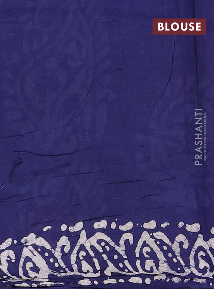 Batik cotton saree navy blue with allover prints and batik printed border