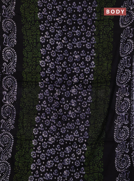 Batik cotton saree mehendi green and navy blue with allover prints and batik printed border