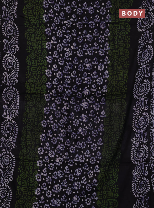 Batik cotton saree mehendi green and navy blue with allover prints and batik printed border