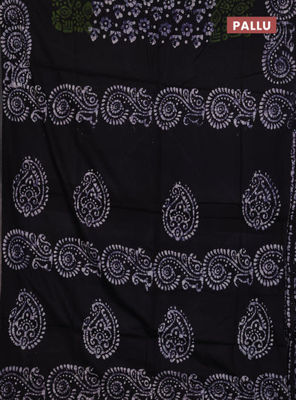 Batik cotton saree mehendi green and navy blue with allover prints and batik printed border