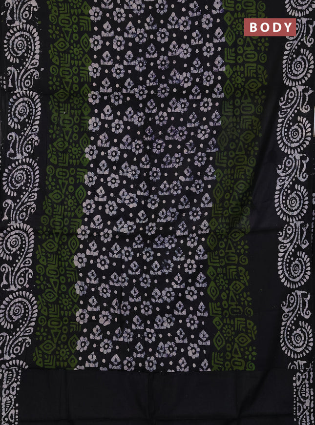 Batik cotton saree mehendi green and bottle green with allover prints and batik printed border