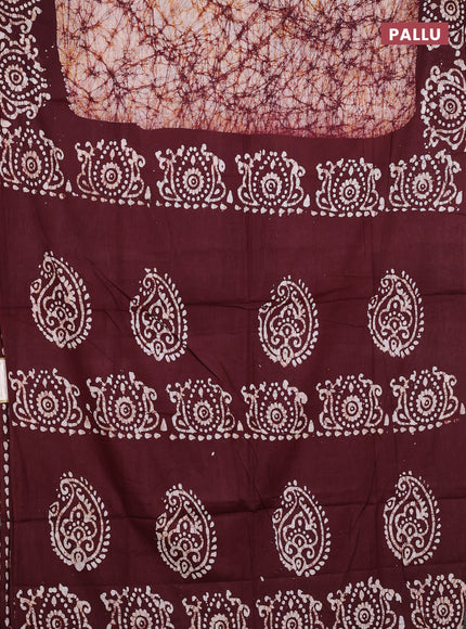 Batik cotton saree deep maroon with allover prints and batik printed border