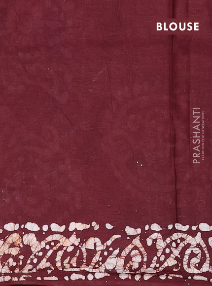 Batik cotton saree deep maroon with allover prints and batik printed border