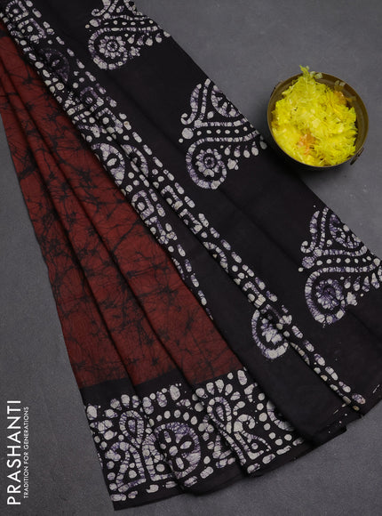 Batik cotton saree rust shade and jamun shade with allover prints and batik printed border