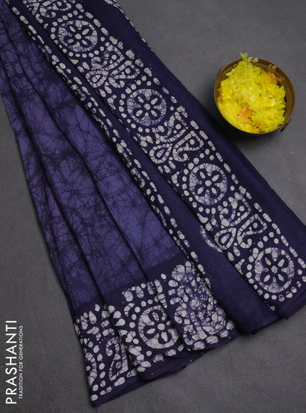 Batik cotton saree greyish blue with allover prints and batik printed border