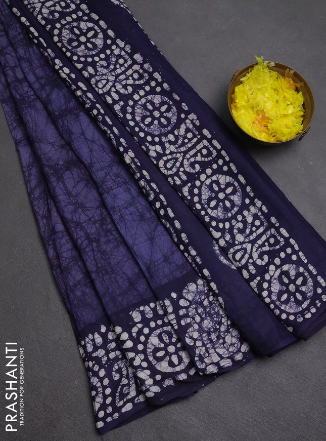 Batik cotton saree greyish blue with allover prints and batik printed border