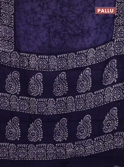 Batik cotton saree greyish blue with allover prints and batik printed border